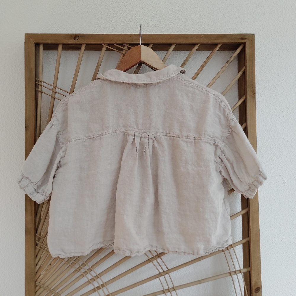 Zara Linen Button Front Cropped Shirt / Size Small - Picture 7 of 10